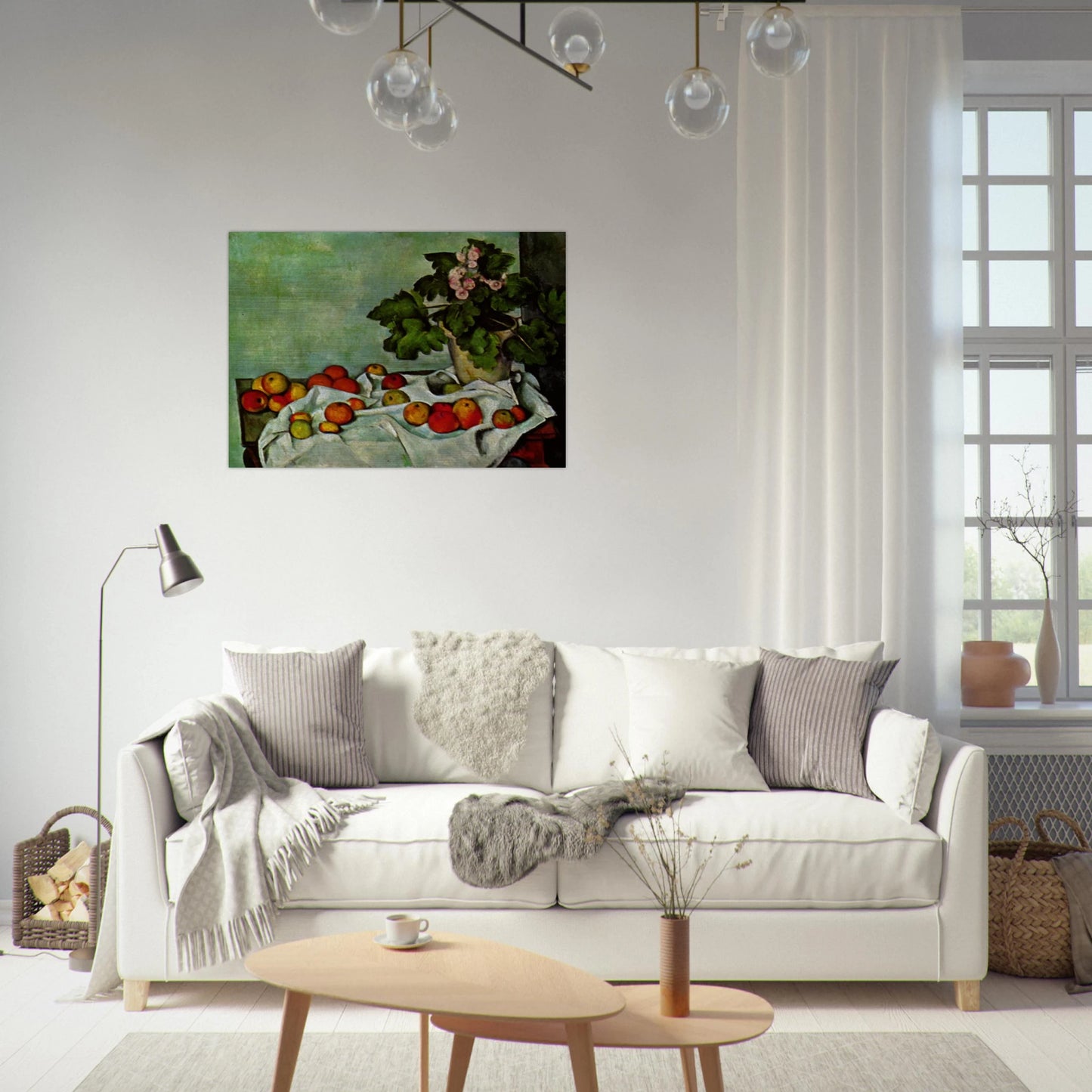 Still Life with Apples and a Pot of Primroses - Paul Cézanne Brushed Aluminum Print - 70x100 cm / 28x40 inches | Paul Cézanne Aluminum Print | Paul Cézanne Prints