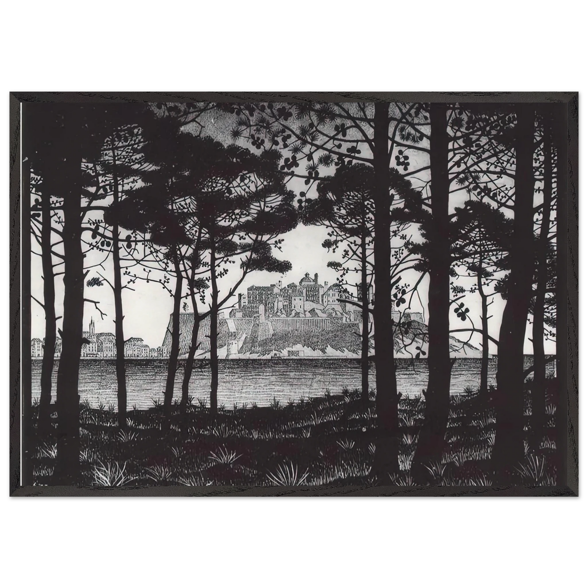 PINETA OF CALVI CORSICA - MC Escher Framed Art Print – Black Wooden Frame - Default Title - -Framed Art Print