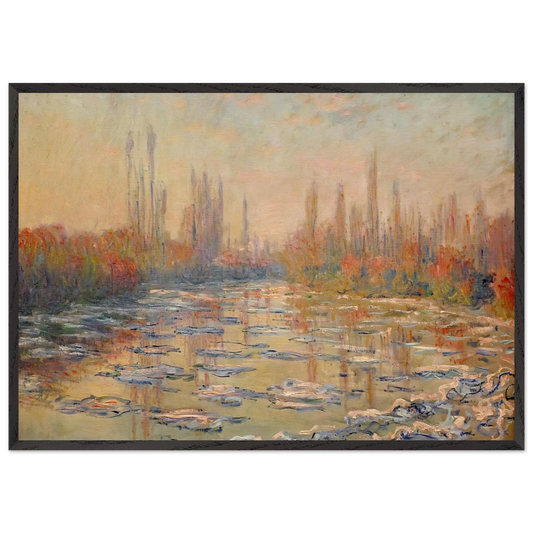 Floating Ice on the Seine 02 - claude monet 70x100 cm / 28x40 inches Framed Art Print – Black Wooden Frame