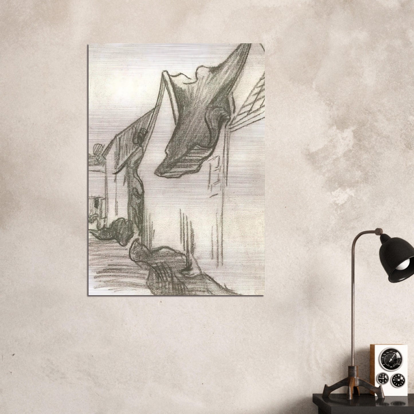 Village Street, Sketch - Vincent van Gogh Brushed Aluminum Print - 70x100 cm / 28x40 inches | Vincent van Gogh Aluminum Print | Vincent van Gogh Prints