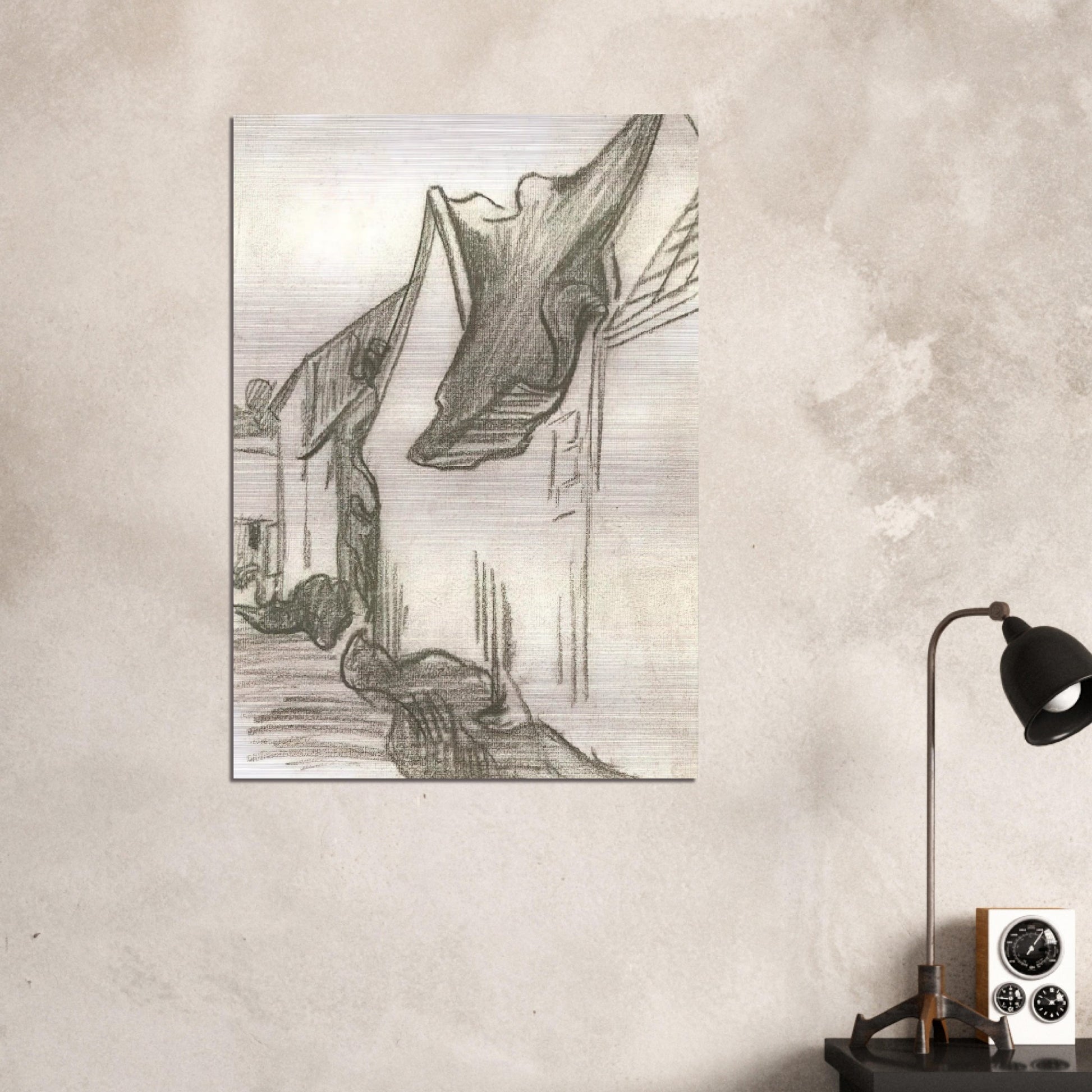 Village Street, Sketch - Vincent van Gogh Brushed Aluminum Print - 70x100 cm / 28x40 inches | Vincent van Gogh Aluminum Print | Vincent van Gogh Prints