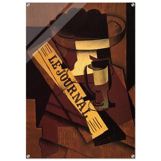 FRUIT DISH GLASS AND NEWSPAPER 1916 - Juan Gris Acrylic Print - 70x100 cm / 28x40″ inches | Juan Gris Wall Art | Juan Gris Prints