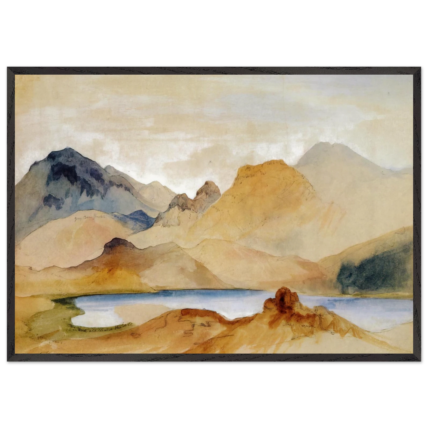 Cinnabar Mountain Yellowstone River watercolour - Thomas Moran Framed Art Print – Black Wooden Frame - Default Title - -Framed Art Print