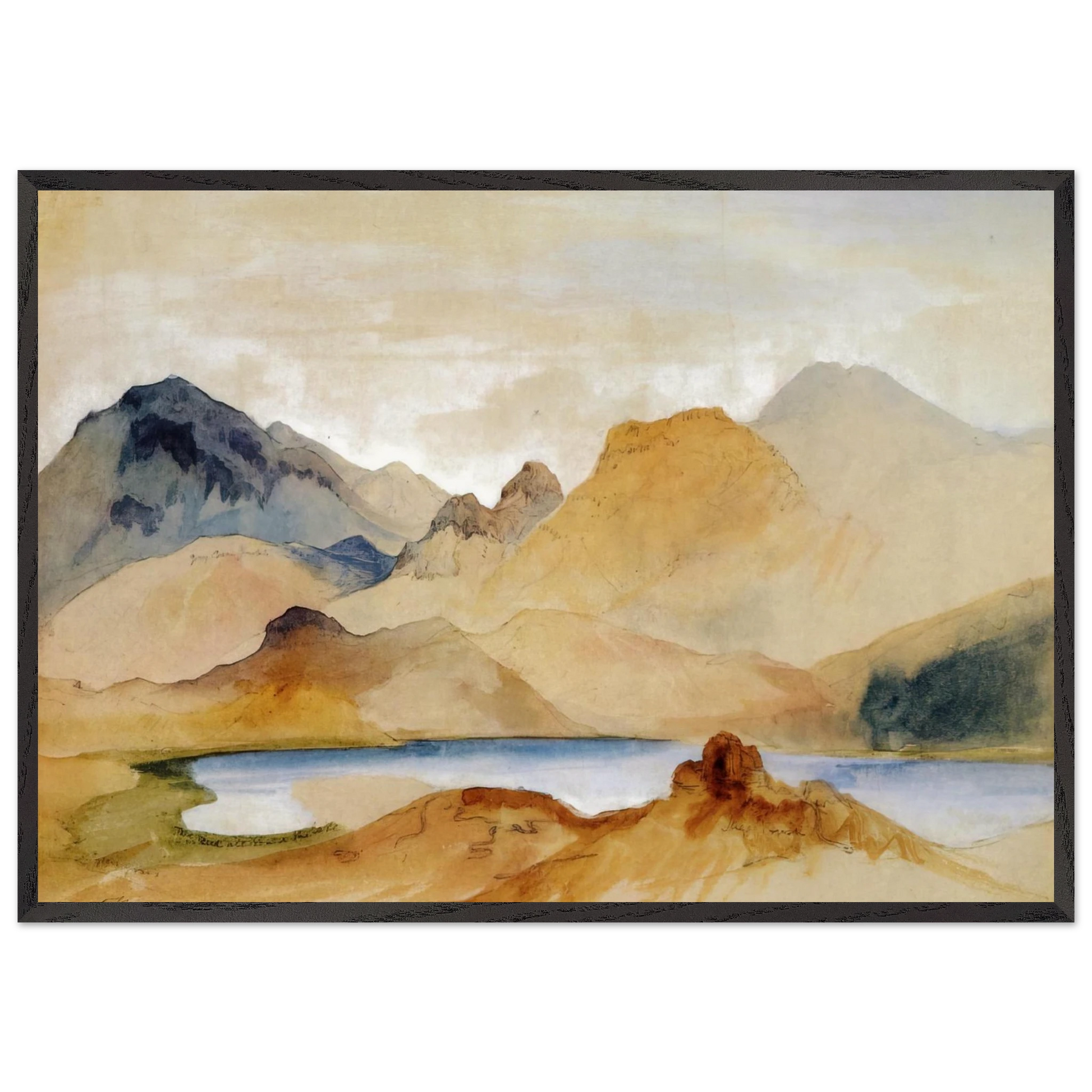 Cinnabar Mountain Yellowstone River watercolour - Thomas Moran Framed Art Print – Black Wooden Frame - Default Title - -Framed Art Print