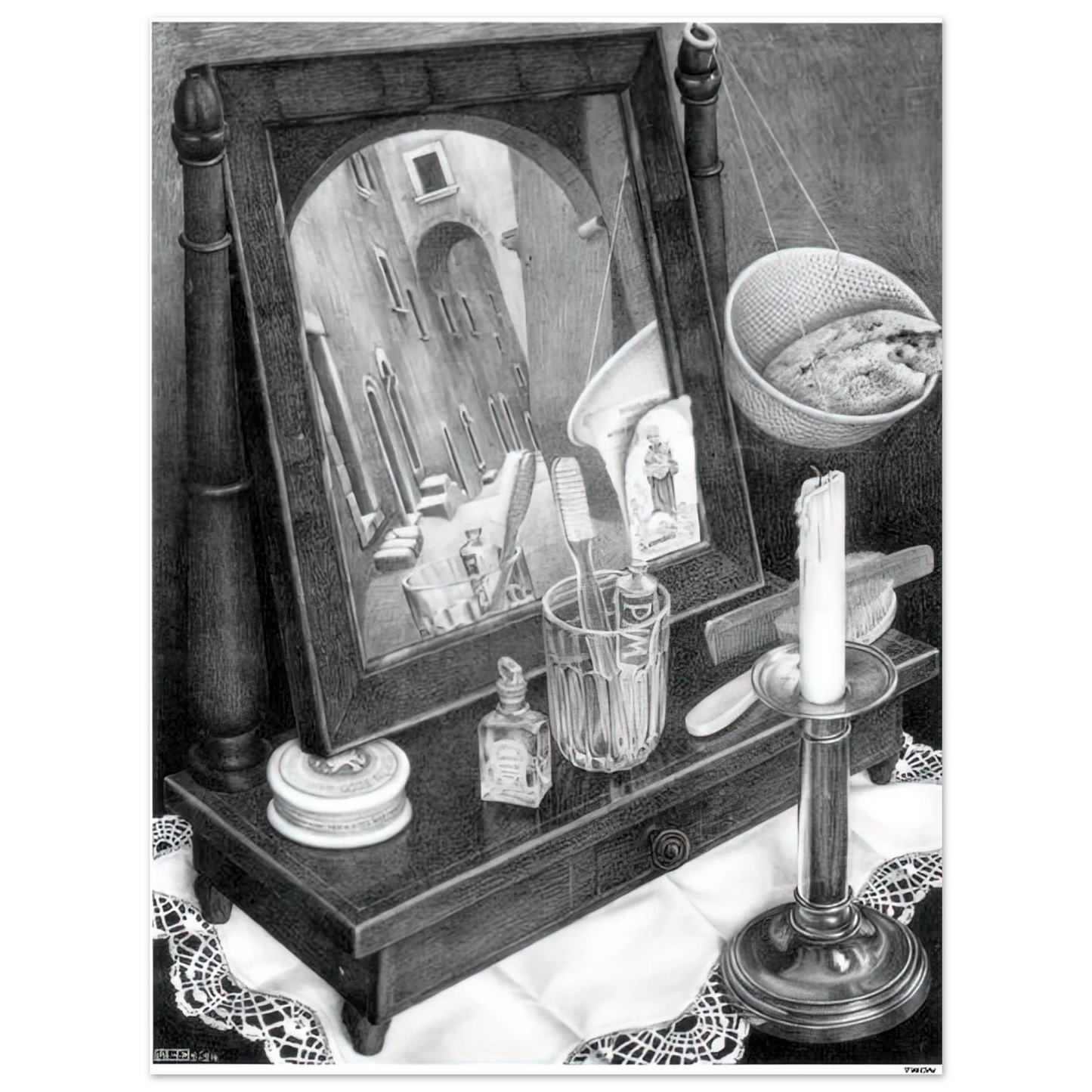 MC Escher - CANDLE MIRROR Wall Art - 21x29.7 cm / 8x12" - Fine Art Poster - -