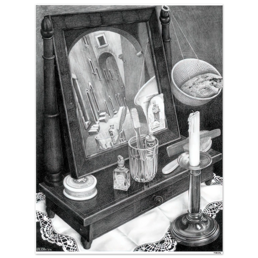 MC Escher - CANDLE MIRROR Wall Art - 21x29.7 cm / 8x12" - Fine Art Poster - -