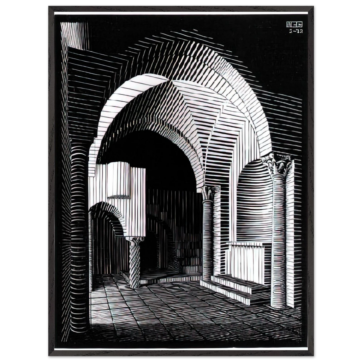 MC Escher - PORTA MARIA DELL OSPIDALE Wall Art - 30x40 cm / 12x16 inches - Premium Wooden Framed Poster With Fine Art Paper - Black frame
