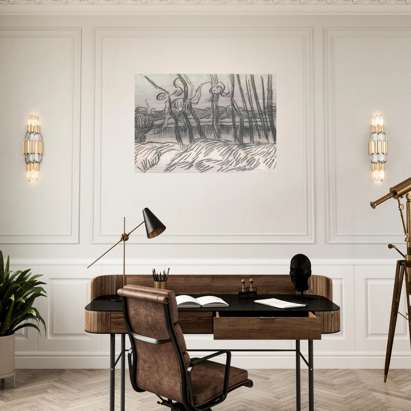 A Row of Bare Trees - Vincent van Gogh Brushed Aluminum Print - 70x100 cm / 28x40 inches | Vincent van Gogh Aluminum Print | Vincent van Gogh Prints