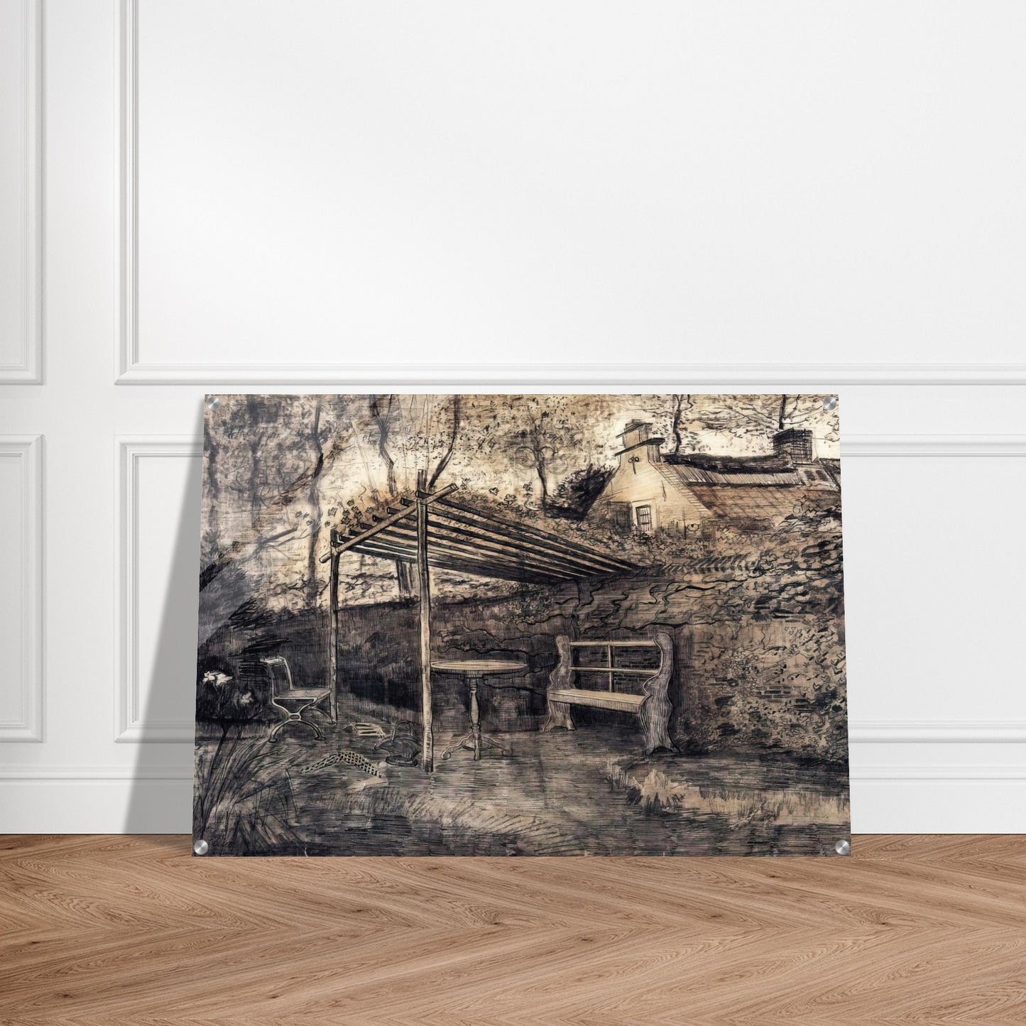 The Garden of the Parsonage with Arbor - Vincent van Gogh Acrylic Print - 70x100 cm / 28x40″ inches | Vincent van Gogh Wall Art | Vincent van Gogh Prints