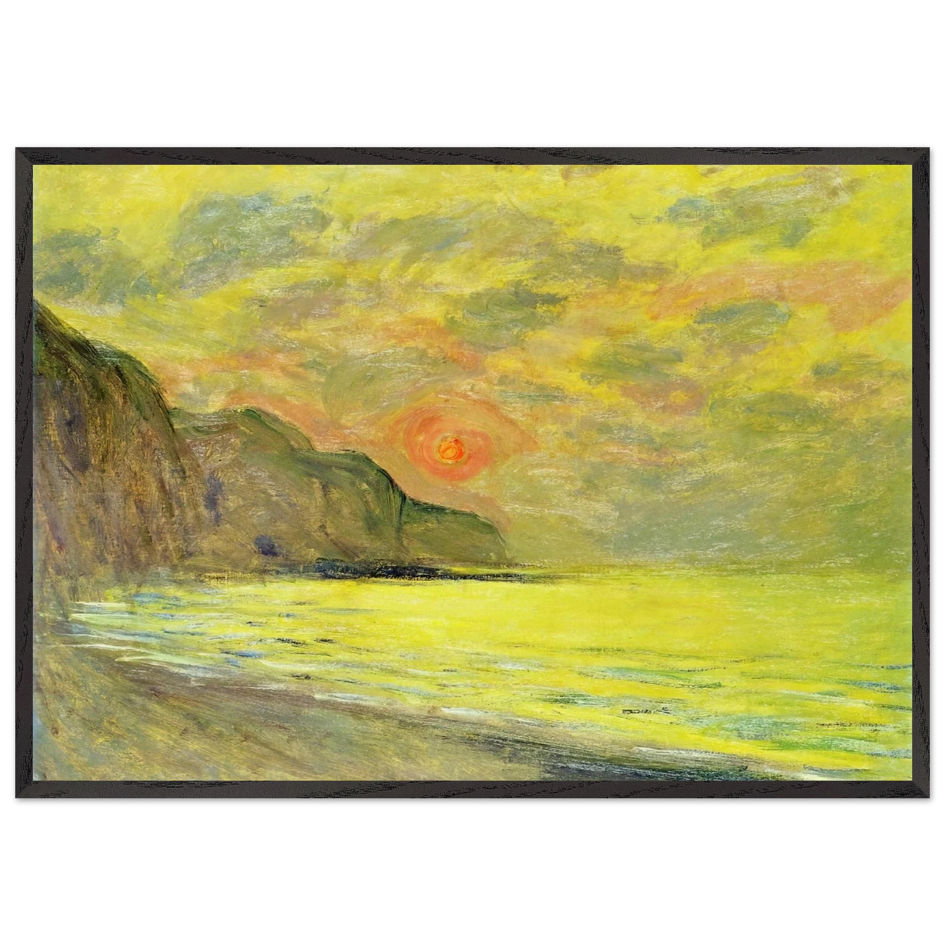 Sunset Foggy Weather Pourville - claude monet Framed Art Print – Black Wooden Frame - Default Title - -Framed Art Print