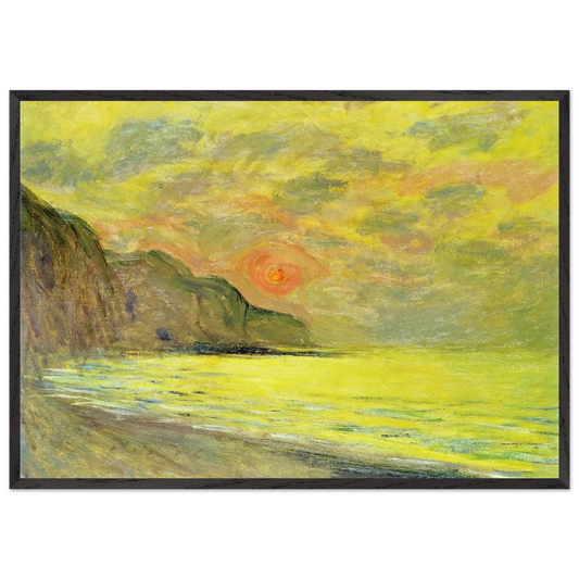 Sunset Foggy Weather Pourville - claude monet Framed Art Print – Black Wooden Frame - Default Title - -Framed Art Print