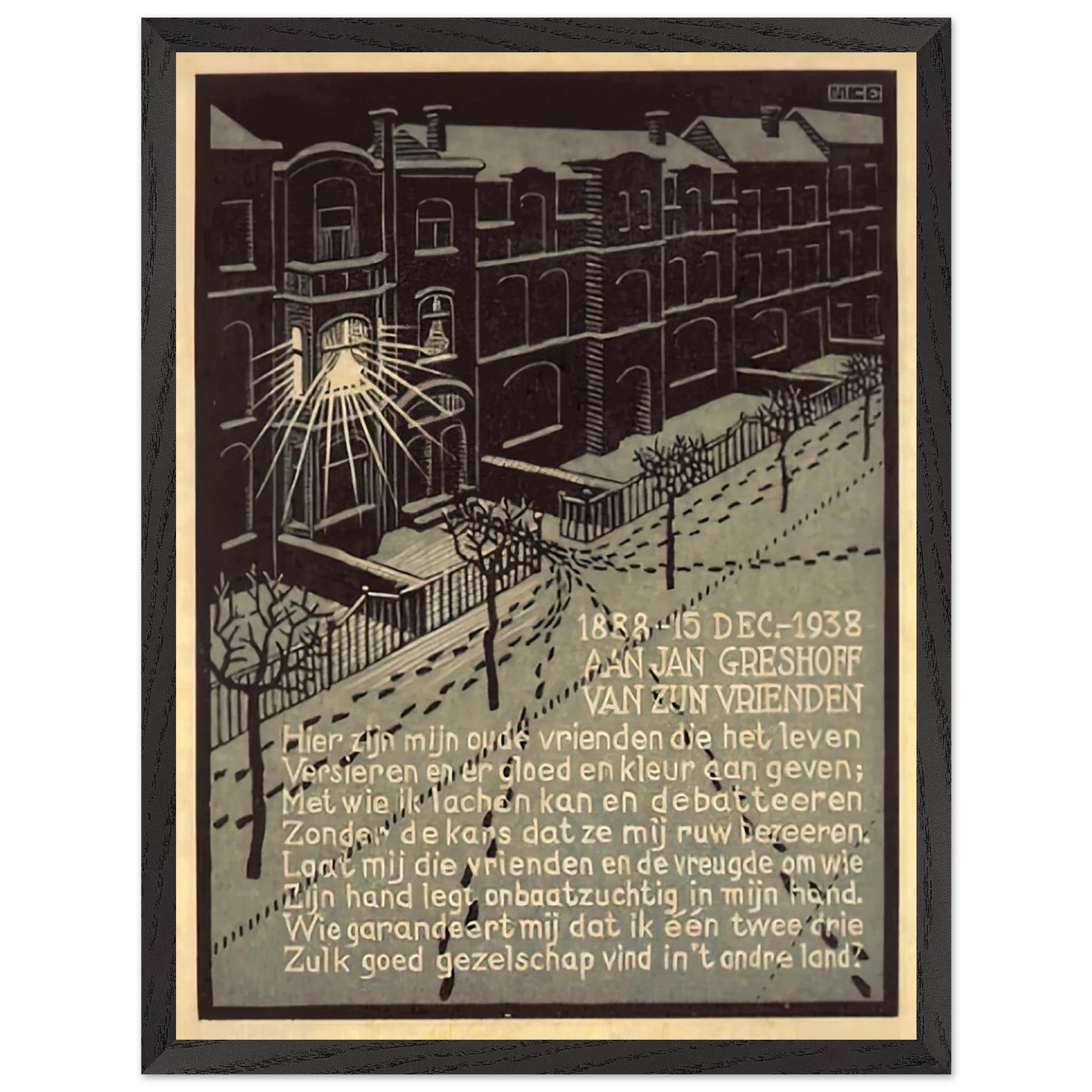 MC Escher - BIRTHDAY CARD FOR G GERSHOFF NOVEMBER 1938 1938 Wall Art - 30x40 cm / 12x16 inches - Fine Art Poster - -