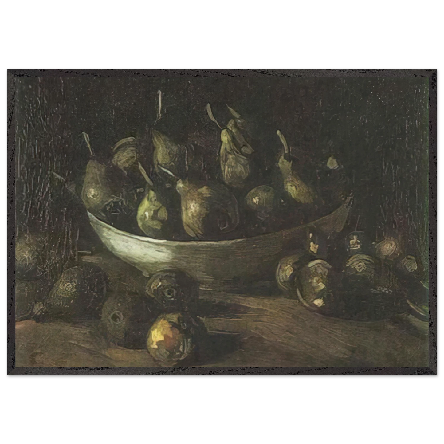 Still life with an Earthern bowl and pears - Vincent van Gogh Framed Art Print – Black Wooden Frame - Default Title - -Framed Art Print