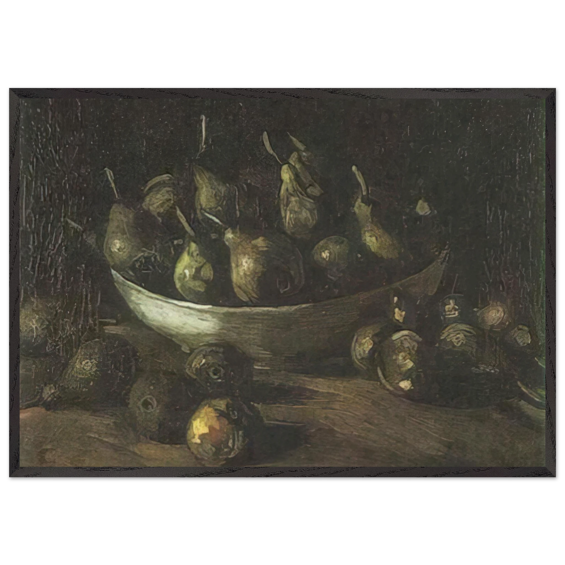 Still life with an Earthern bowl and pears - Vincent van Gogh Framed Art Print – Black Wooden Frame - Default Title - -Framed Art Print