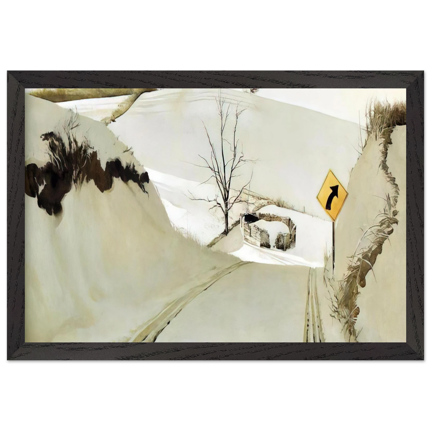 Andrew Wyeth - RING ROAD Wall Art - 21x29.7 cm / 8x12" - Premium Wooden Framed Poster With Fine Art Paper - Wood frame