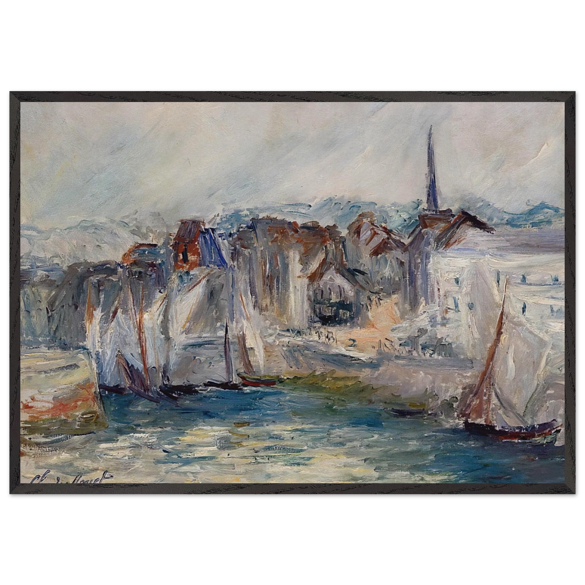 Boats in the Port of Honfleur - claude monet Framed Art Print – Black Wooden Frame - Default Title - -Framed Art Print