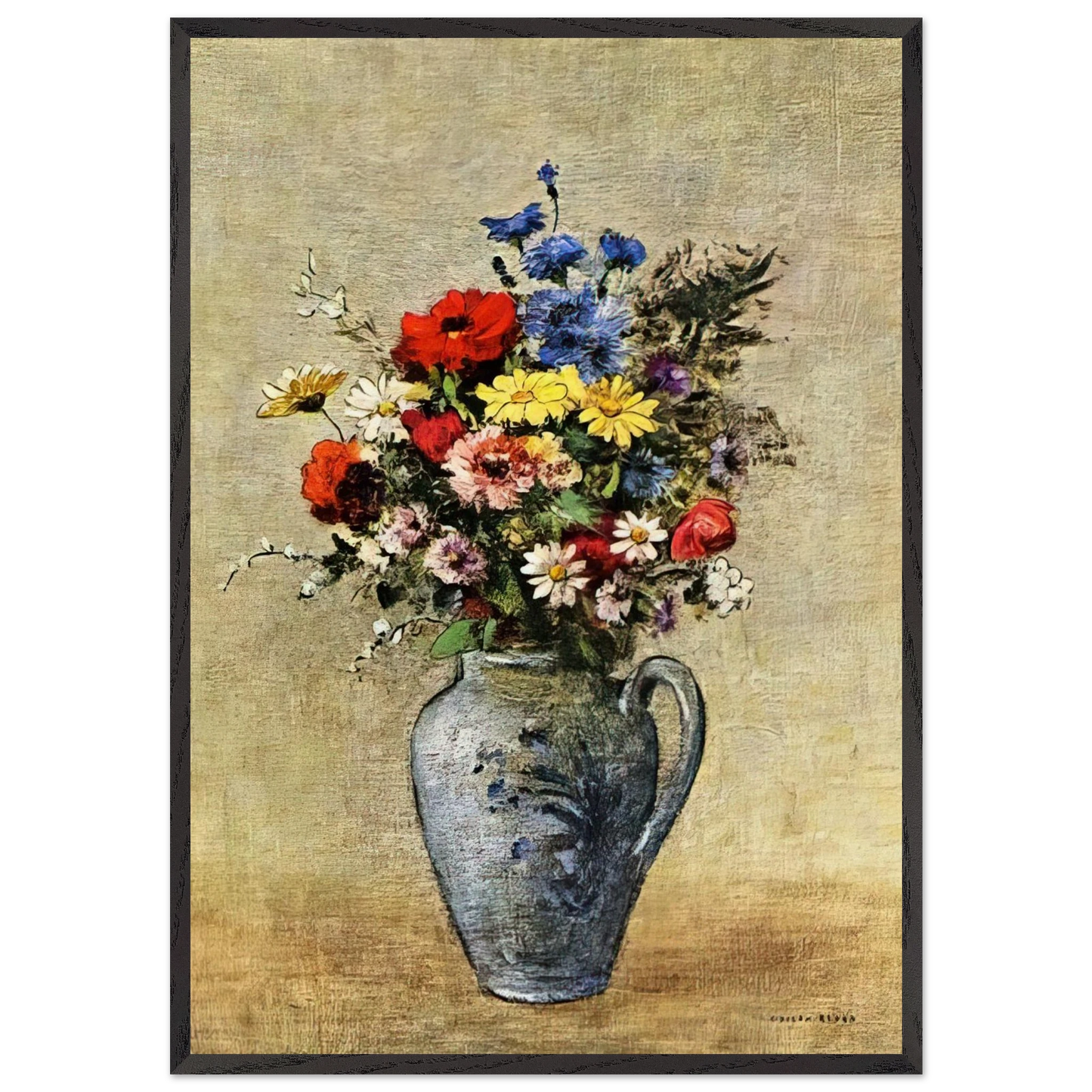 FLOWERS IN A VASE WITH ONE HANDLE - Odilon Redon Framed Art Print – Black Wooden Frame - Default Title - -Framed Art Print