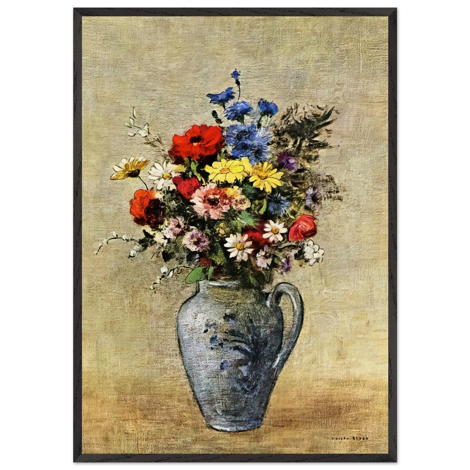 FLOWERS IN A VASE WITH ONE HANDLE - Odilon Redon Framed Art Print – Black Wooden Frame - Default Title - -Framed Art Print