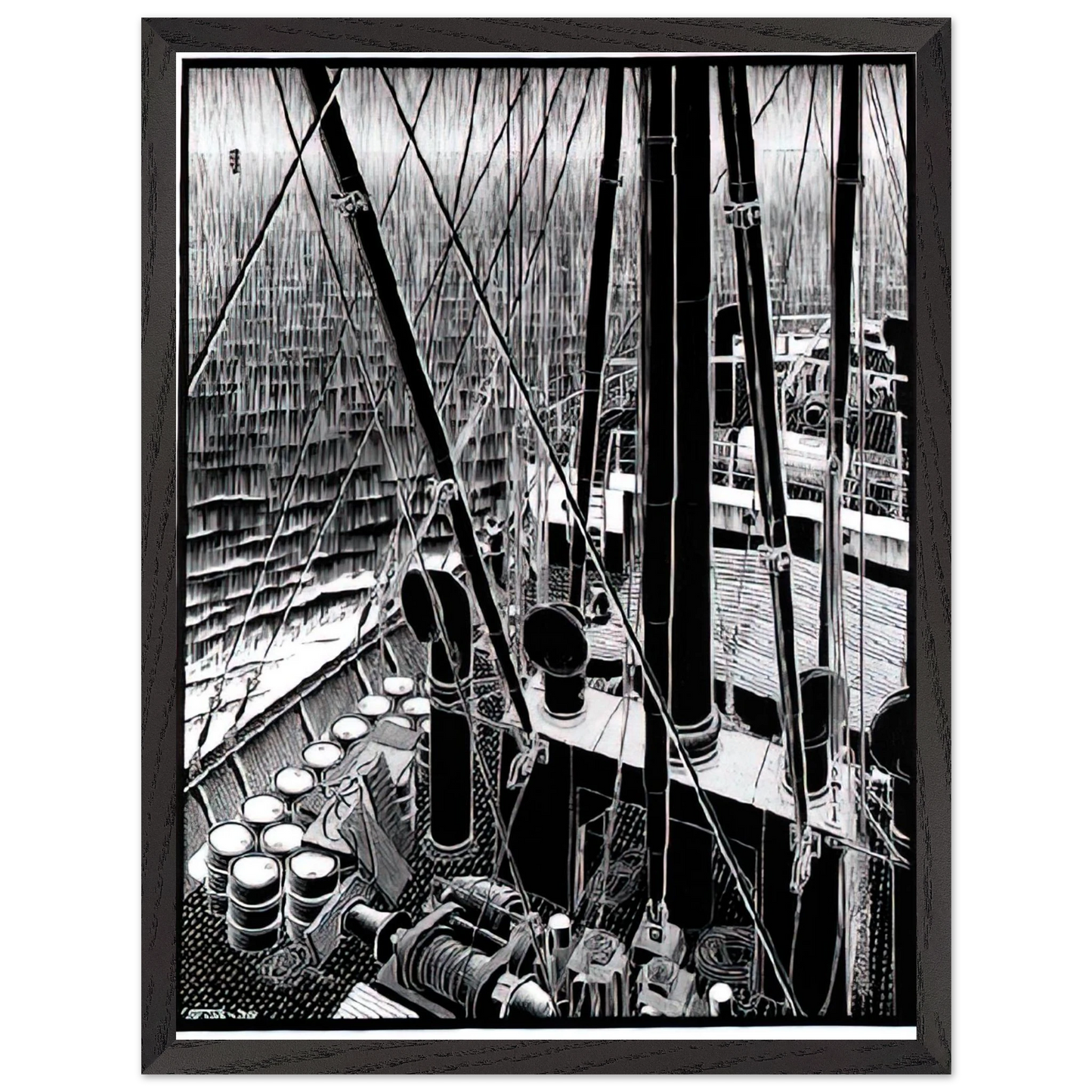 MC Escher - FREIGHTER SEPTEMBER 1936 1936 Wall Art - 21x29.7 cm / 8x12" - Premium Wooden Framed Poster With Fine Art Paper - Black frame