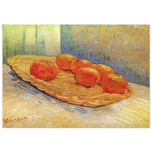 Still Life with Basket and Six Oranges - Vincent van Gogh Brushed Aluminum Print - 70x100 cm / 28x40 inches | Vincent van Gogh Aluminum Print | Vincent van Gogh Prints
