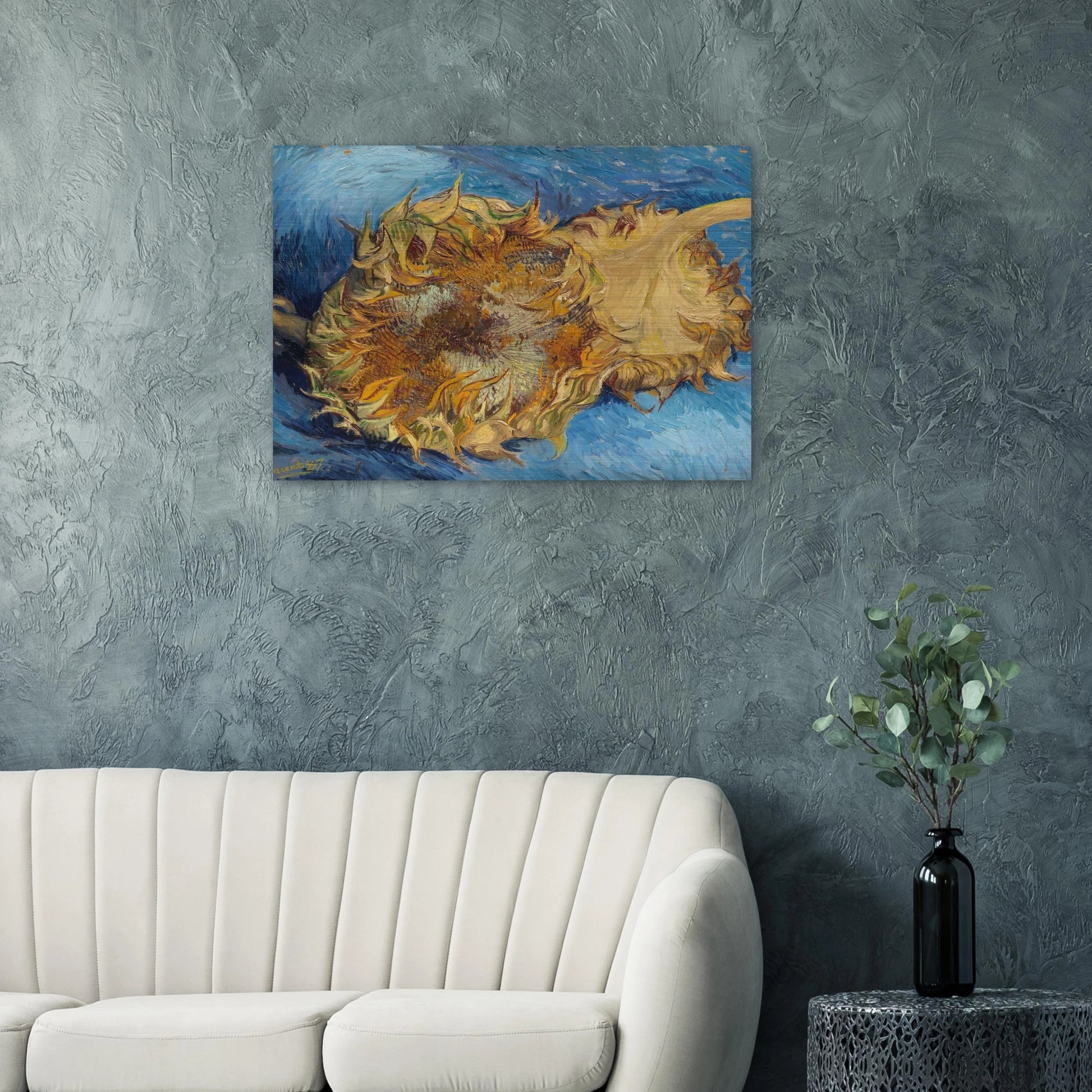 Still Life with Two Sunflowers - Vincent van Gogh Brushed Aluminum Print - 70x100 cm / 28x40 inches | Vincent van Gogh Aluminum Print | Vincent van Gogh Prints