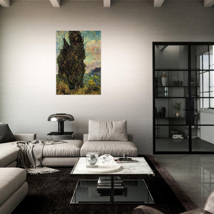 Two Cypresses - Vincent van Gogh Brushed Aluminum Print - 70x100 cm / 28x40 inches | Vincent van Gogh Aluminum Print | Vincent van Gogh Prints