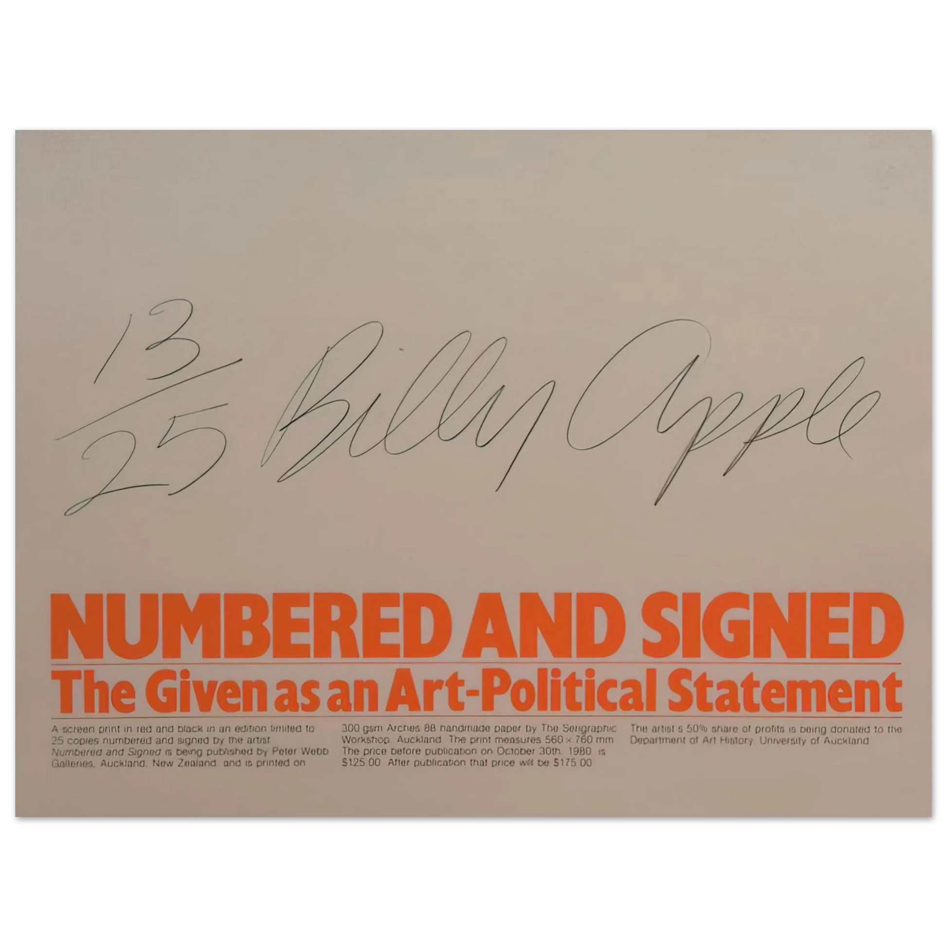 Billy Apple - Numbered and Signed - 1980 Fine Art Poster - Default Title
