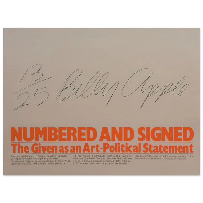 Billy Apple - Numbered and Signed - 1980  75x100 cm / 30x40inches Fine Art Poster