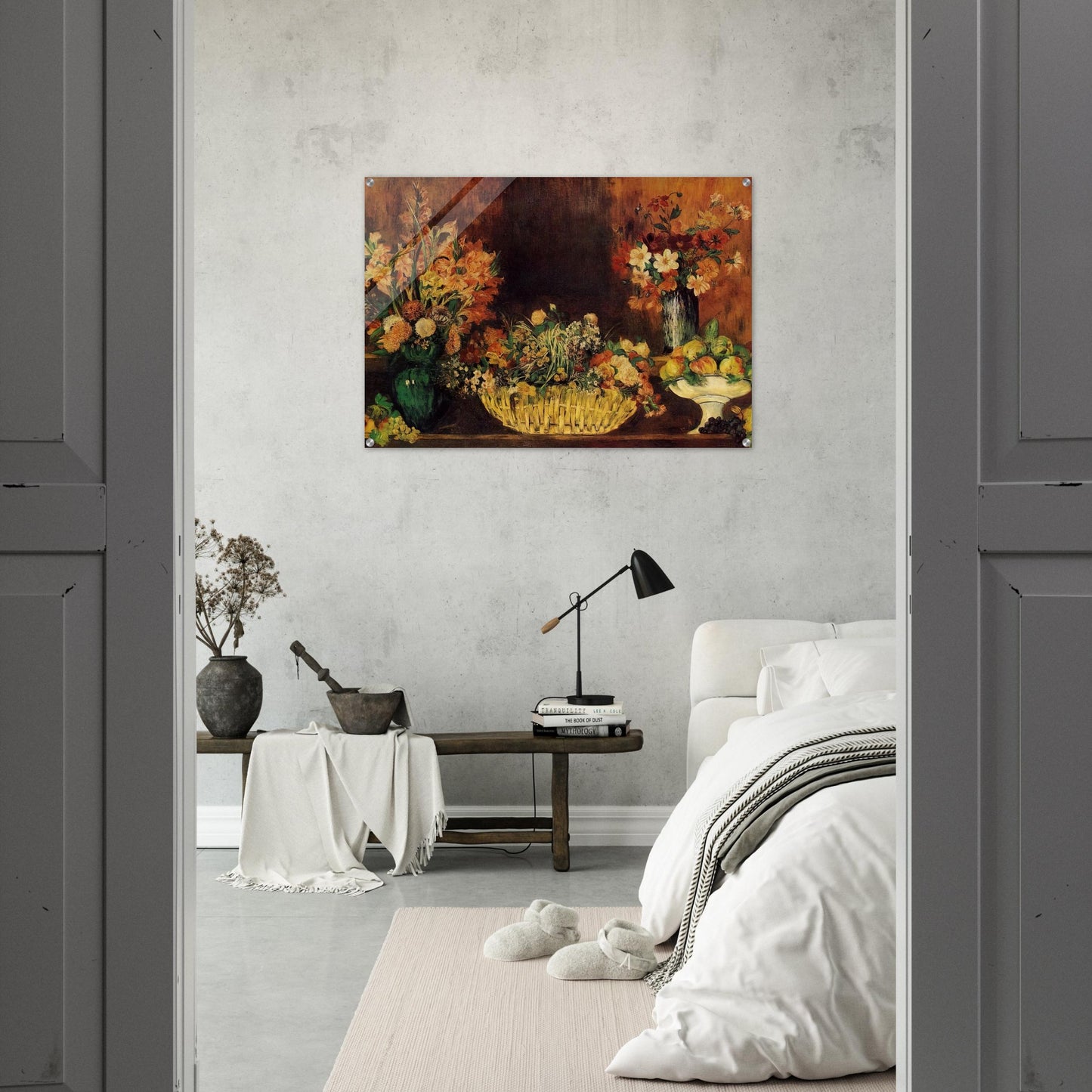 Vase, Basket of Flowers and Fruit - Pierre-Auguste Renoir Acrylic Print - 70x100 cm / 28x40″ inches | Pierre-Auguste Renoir Wall Art | Pierre-Auguste Renoir Prints