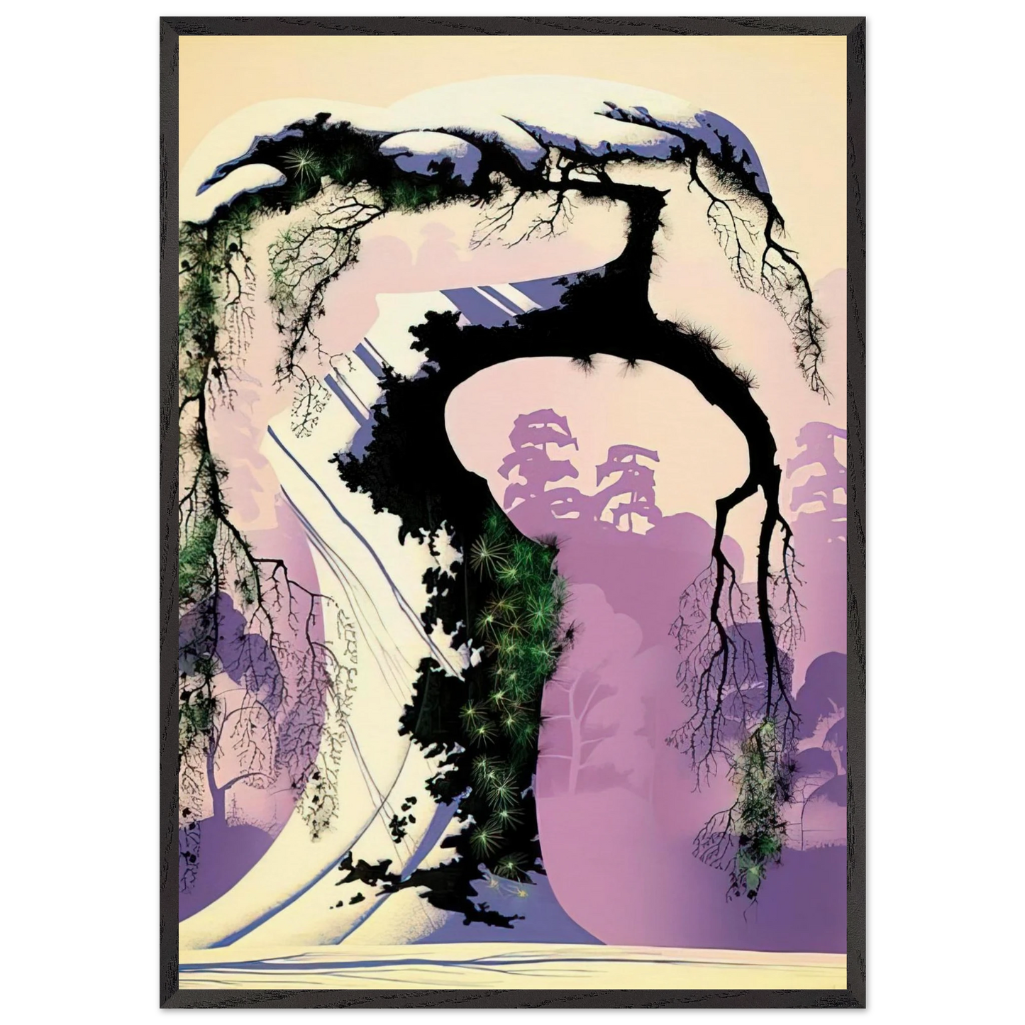 Norway Pine - Eyvind Earle Framed Art Print – Black Wooden Frame - Default Title - -Framed Art Print
