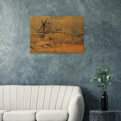 Gardens on Montmartre and the Blute-Fin Windmill - Vincent van Gogh Brushed Aluminum Print - 70x100 cm / 28x40 inches | Vincent van Gogh Aluminum Print | Vincent van Gogh Prints