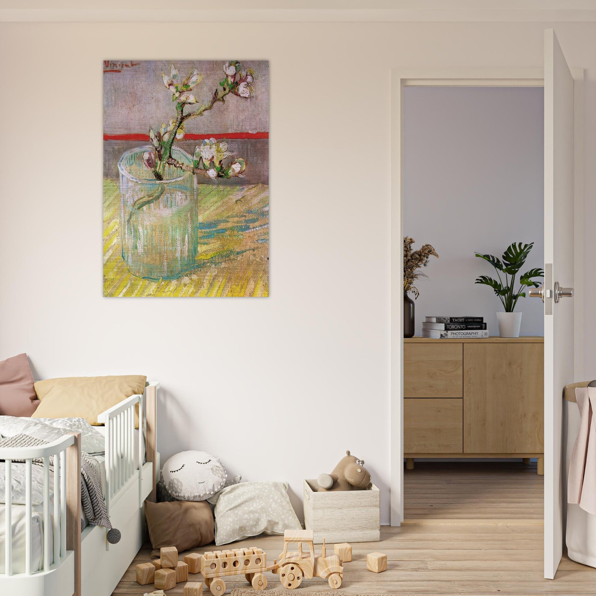 Blossoming Almond Branch in a Glass - Vincent van Gogh Brushed Aluminum Print - 70x100 cm / 28x40 inches | Vincent van Gogh Aluminum Print | Vincent van Gogh Prints