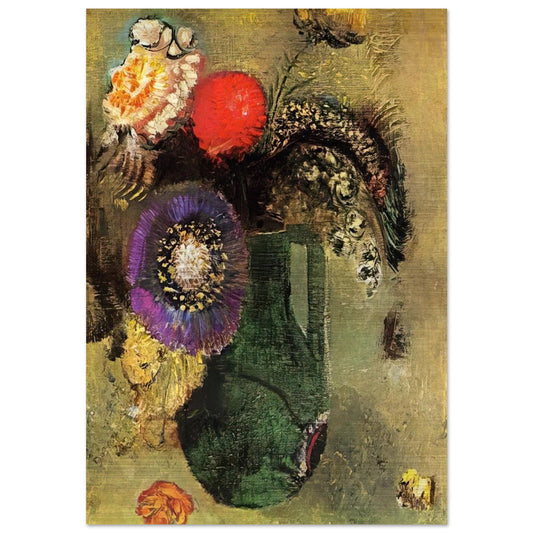 FLOWERS IN GREEN VASE WITH HANDLES - Odilon Redon Brushed Aluminum Print - 70x100 cm / 28x40 inches | Odilon Redon Aluminum Print | Odilon Redon Prints