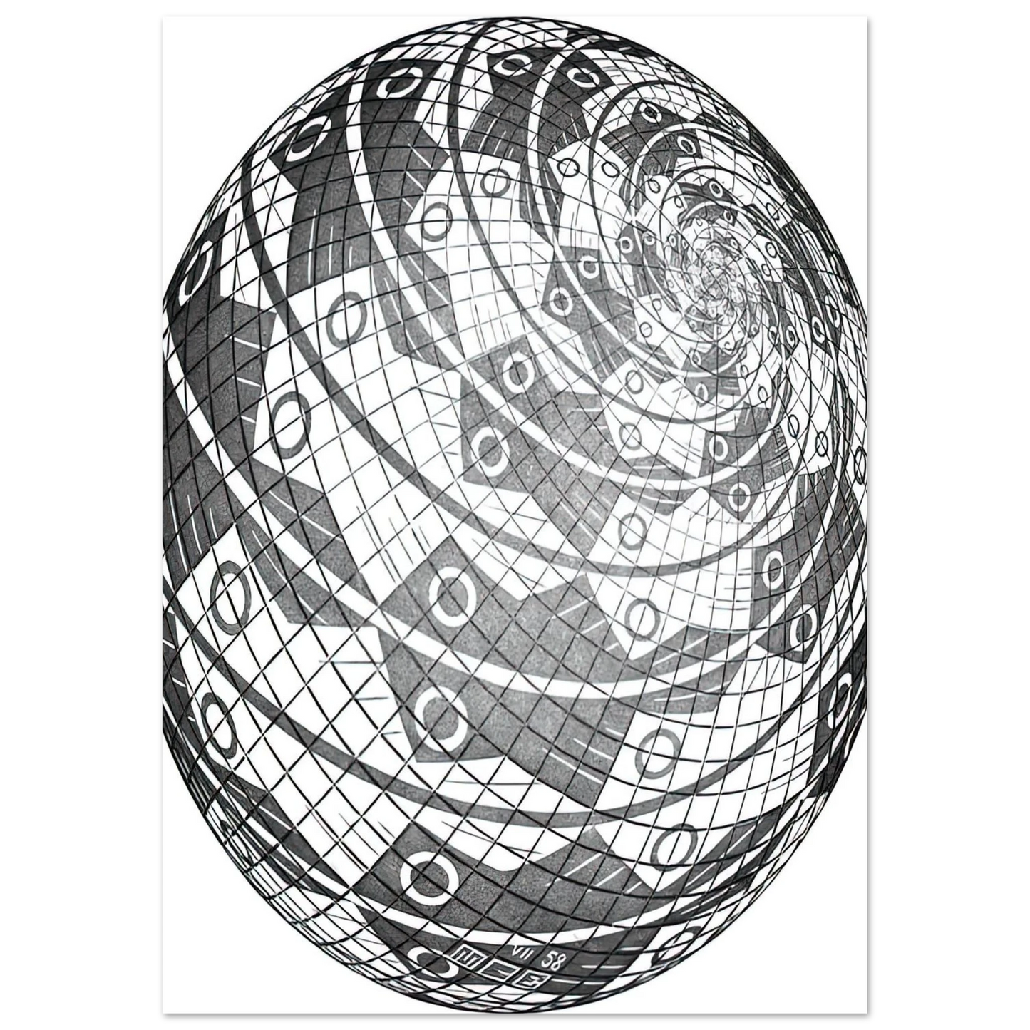 MC Escher - SPHERE SURFACE WITH FISHES Wall Art - 60x80 cm / 24x32 inches - Premium Wooden Framed Poster With Fine Art Paper - White frame