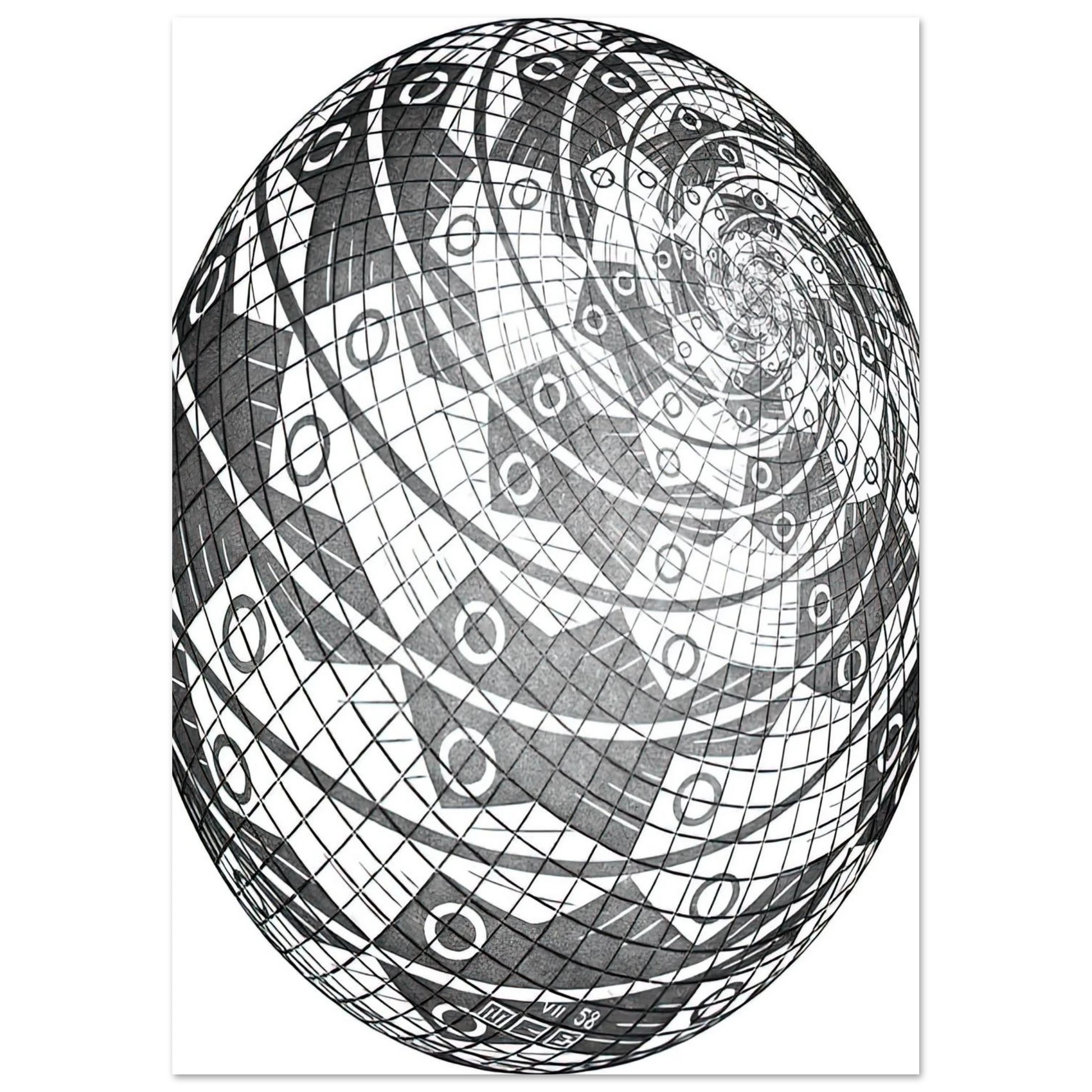MC Escher - SPHERE SURFACE WITH FISHES Wall Art - 60x80 cm / 24x32 inches - Premium Wooden Framed Poster With Fine Art Paper - White frame