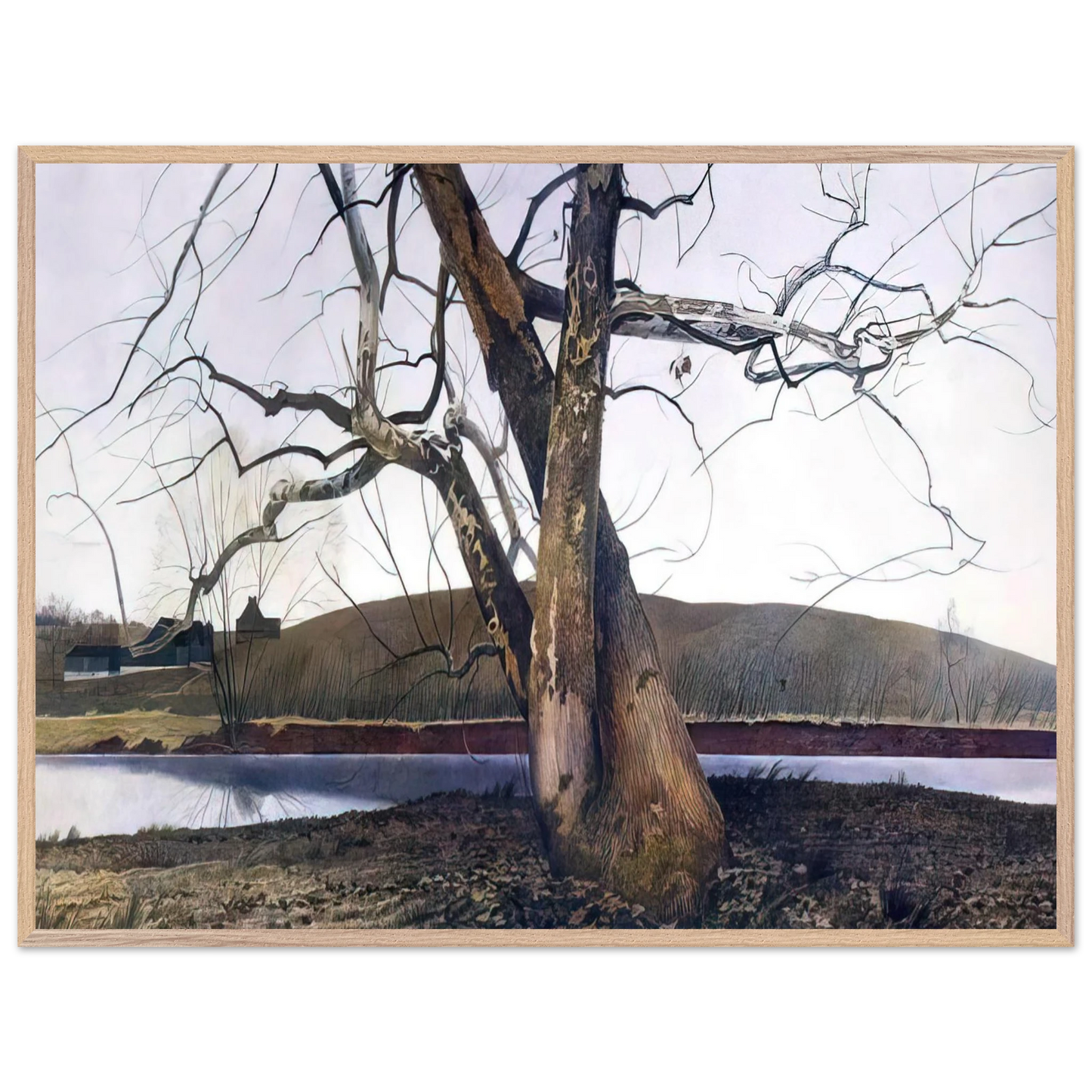 Andrew Wyeth - DIL HUEY FARM Wall Art - 21x29.7 cm / 8x12" - Premium Wooden Framed Poster With Fine Art Paper - White frame