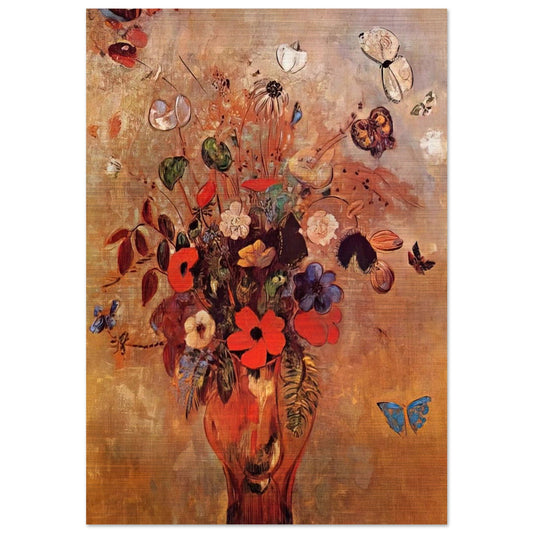 VASE WITH FLOWERS AND BUTTERFLIES - Odilon Redon Brushed Aluminum Print - 70x100 cm / 28x40 inches | Odilon Redon Aluminum Print | Odilon Redon Prints