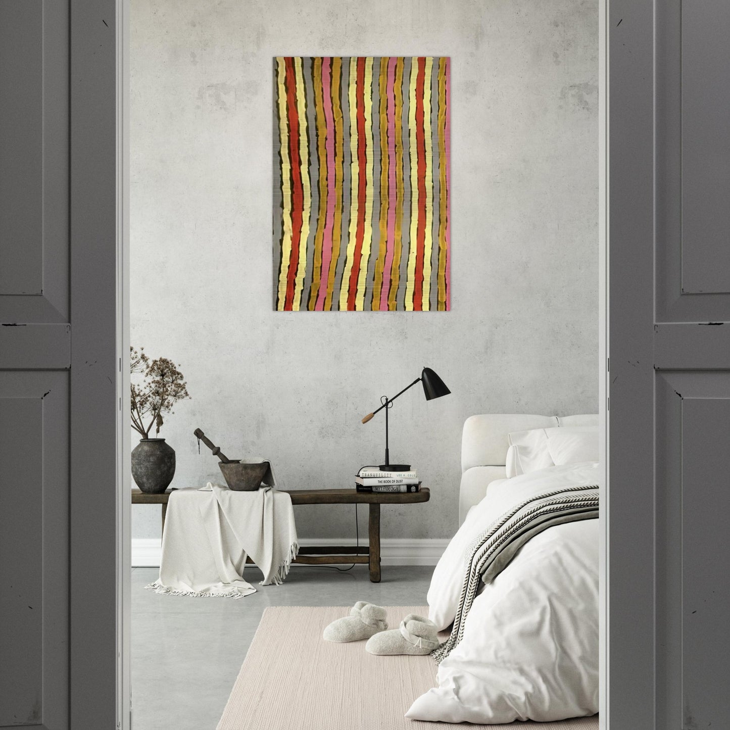 Ceremonial Paint Floor Napperby - 2001 - Clifford Possum Tjapaltjarri Brushed Aluminum Print - 70x100 cm / 28x40 inches | Clifford Possum Tjapaltjarri Aluminum Print | Clifford Possum Tjapaltjarri Prints