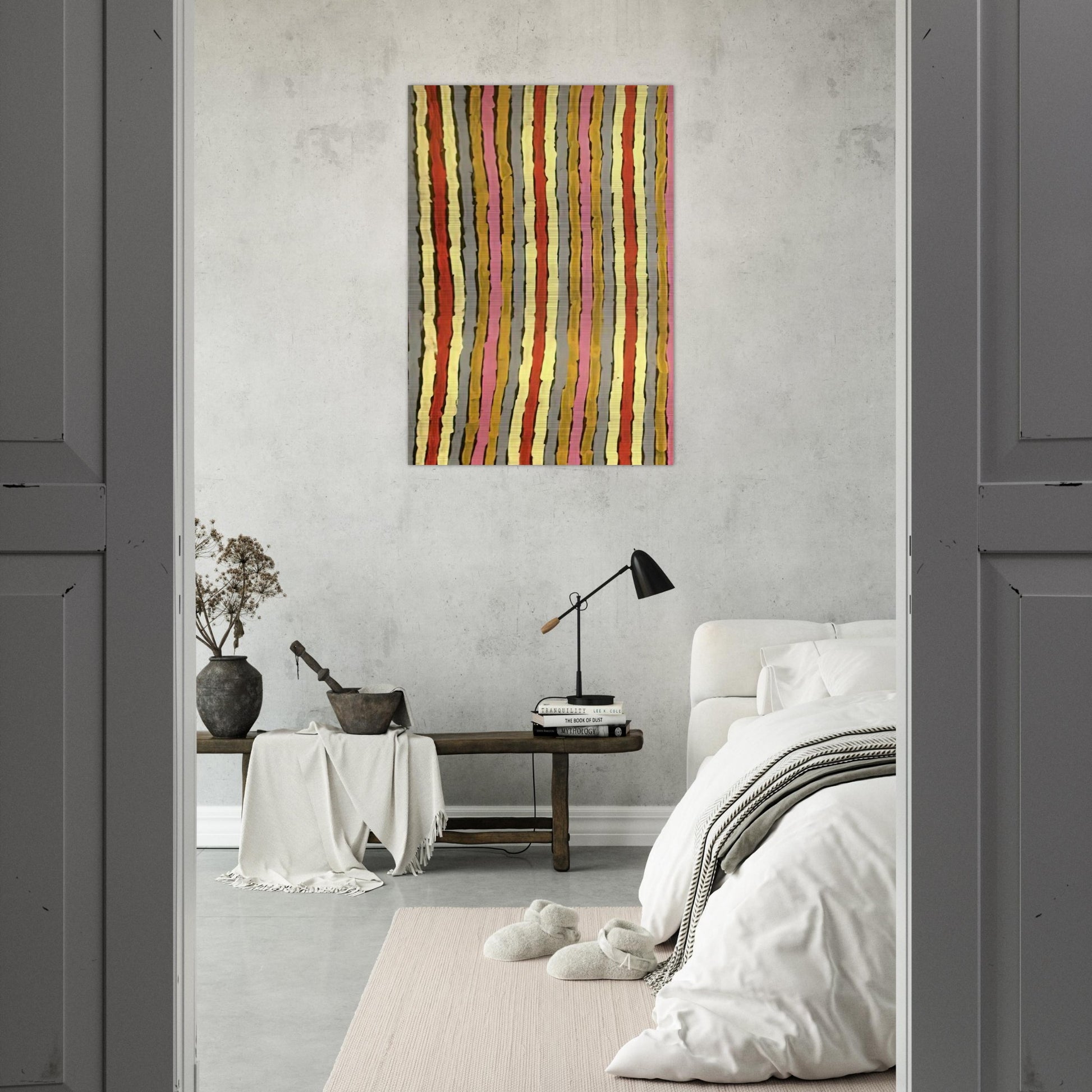 Ceremonial Paint Floor Napperby - 2001 - Clifford Possum Tjapaltjarri Brushed Aluminum Print - 70x100 cm / 28x40 inches | Clifford Possum Tjapaltjarri Aluminum Print | Clifford Possum Tjapaltjarri Prints
