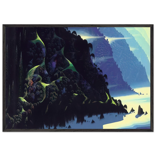 Blue Coastline - Eyvind Earle Framed Art Print – Black Wooden Frame - Default Title - -Framed Art Print