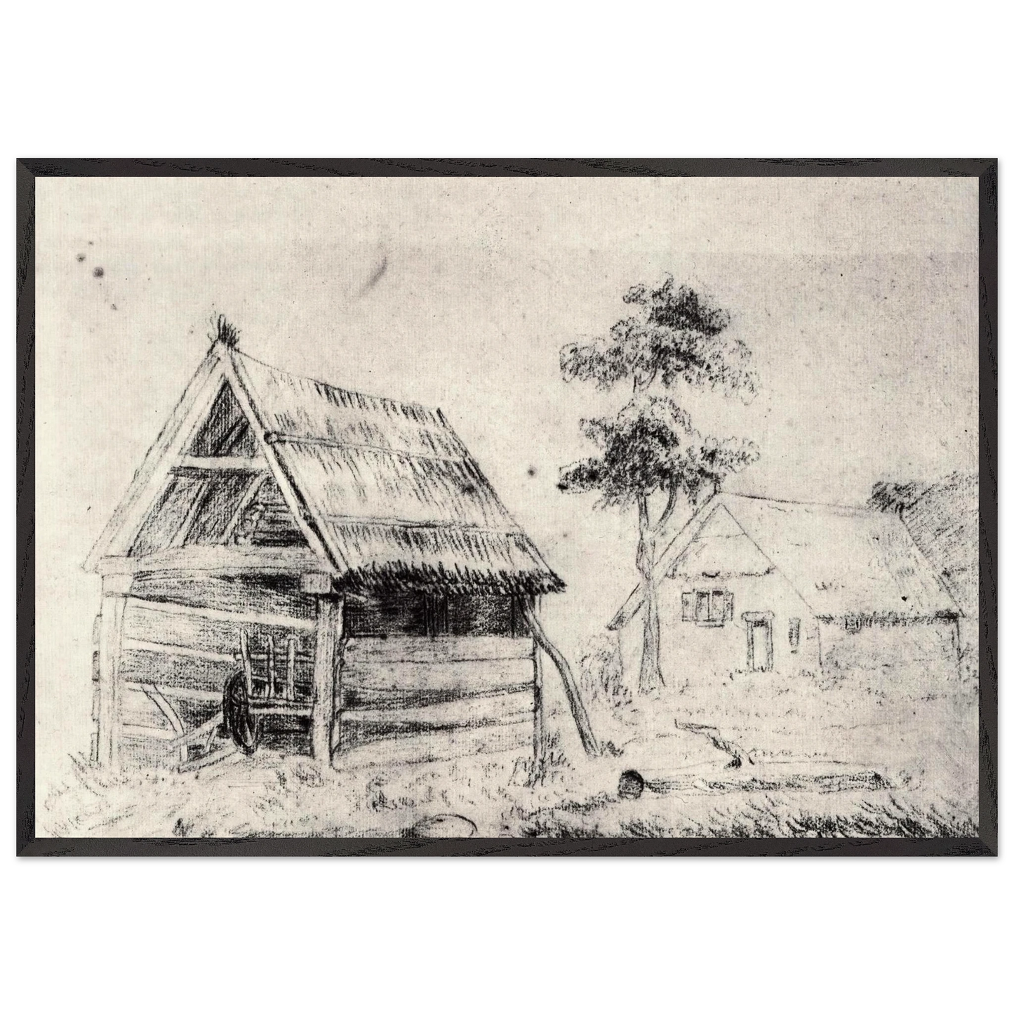 Barn and Farmhouse - Vincent van Gogh Framed Art Print – Black Wooden Frame - Default Title - -Framed Art Print