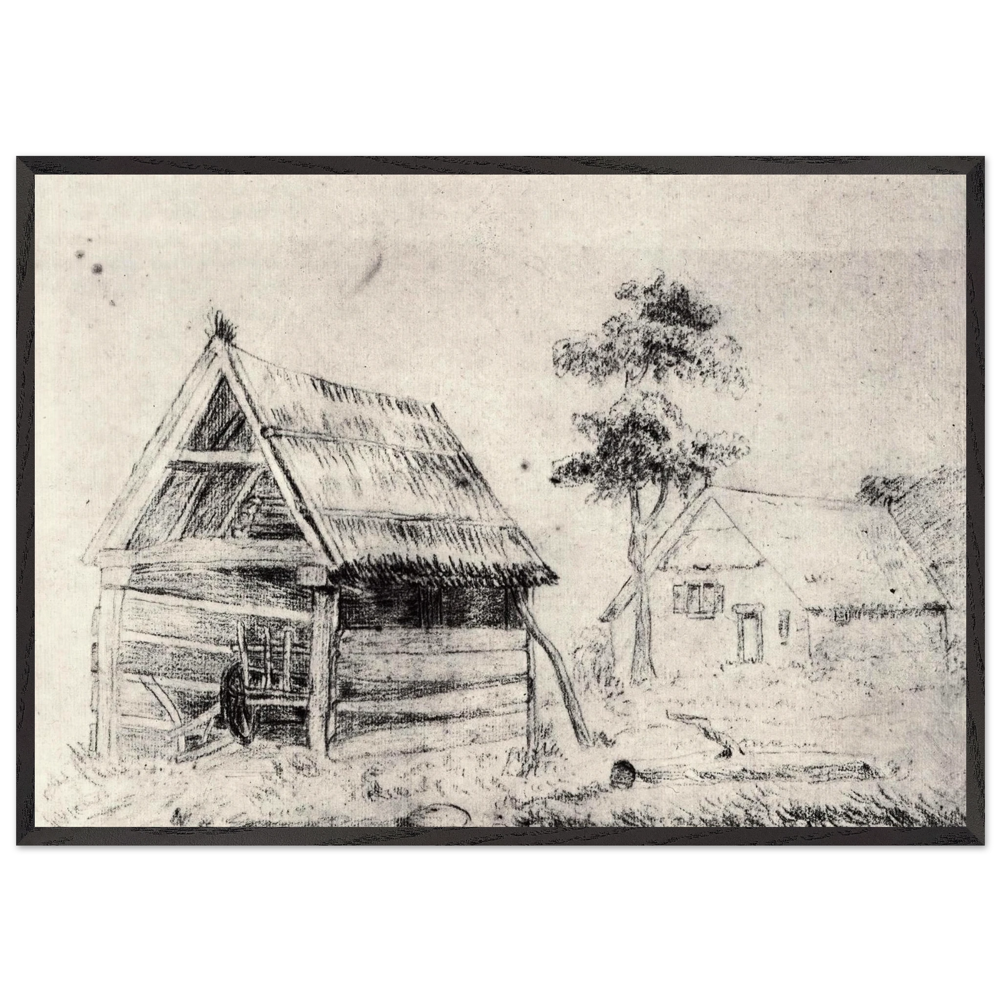 Barn and Farmhouse - Vincent van Gogh Framed Art Print – Black Wooden Frame - Default Title - -Framed Art Print