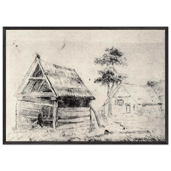 Barn and Farmhouse - Vincent van Gogh 70x100 cm / 28x40 inches Framed Art Print – Black Wooden Frame