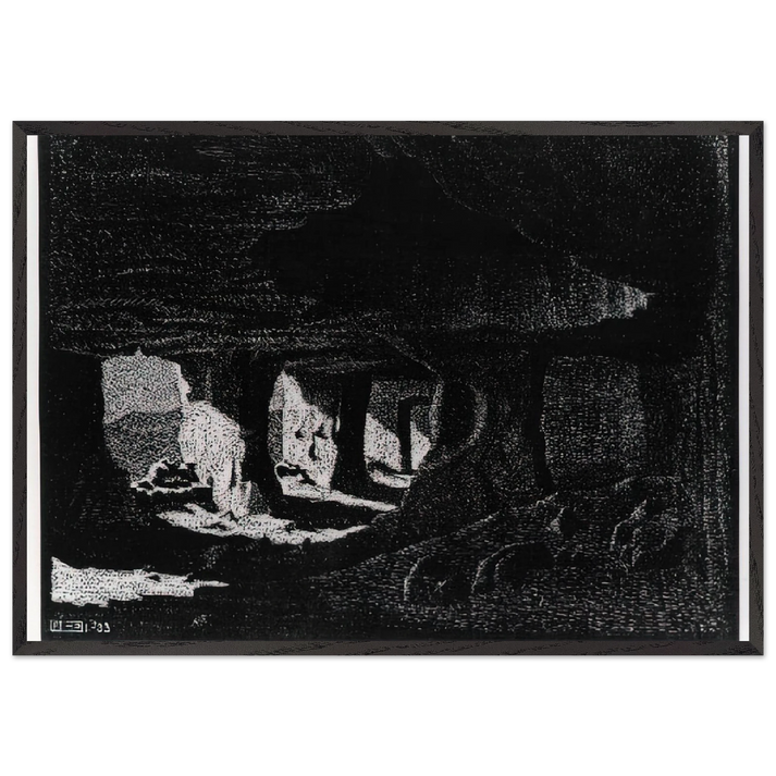 CAVE DWELLINGS NEAR SPERLINGA SICILY - MC Escher 70x100 cm / 28x40 inches Framed Art Print – Black Wooden Frame | Maurits Cornelis Escher Prints