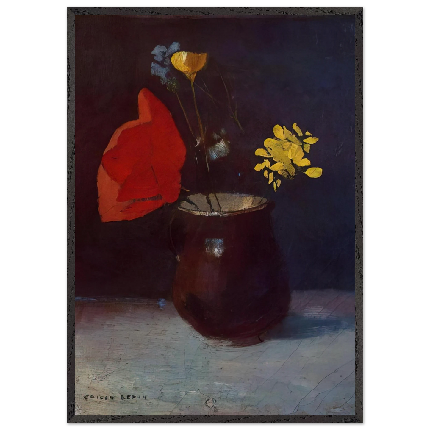 PITCHER OF FLOWERS - Odilon Redon 70x100 cm / 28x40 inches Framed Art Print – Black Wooden Frame