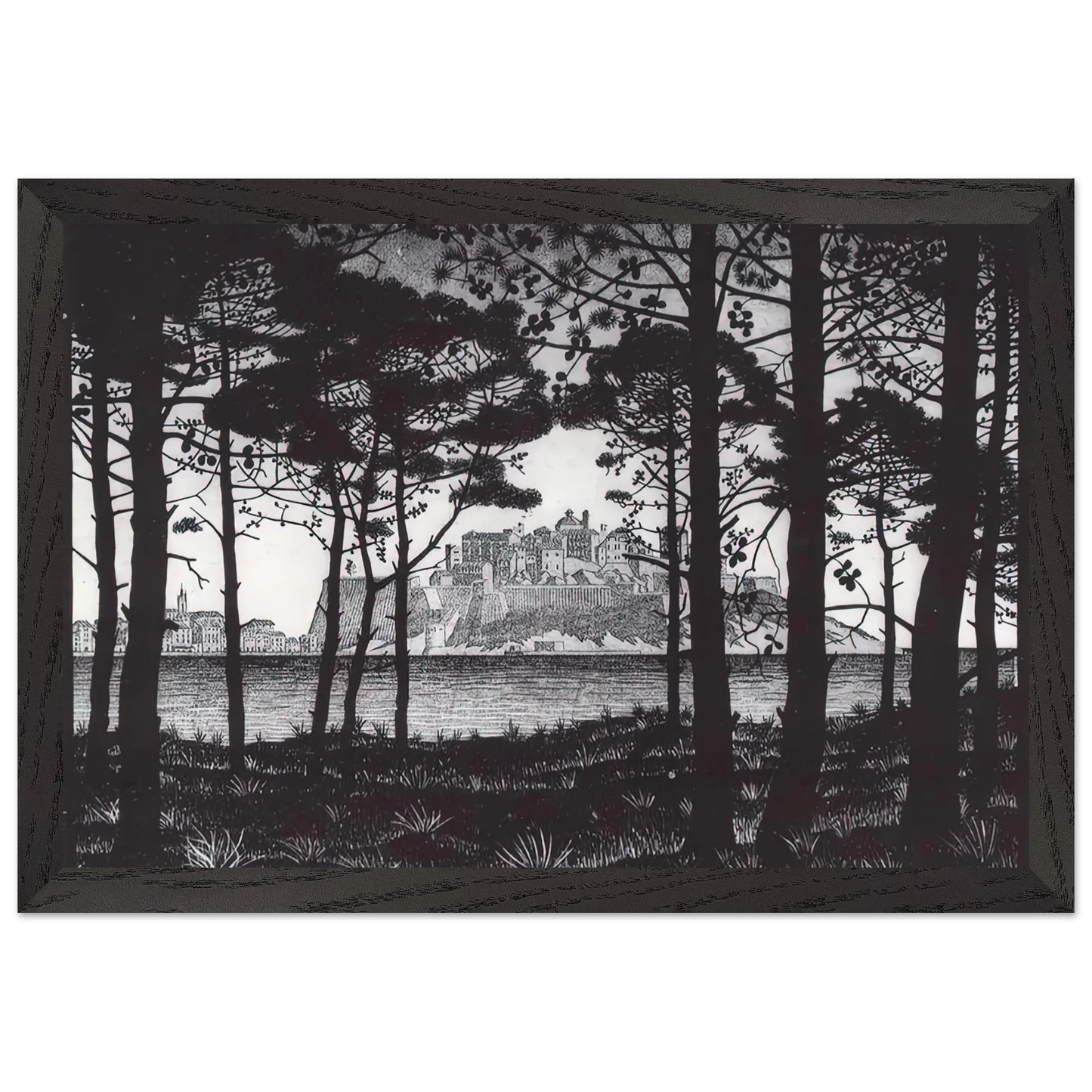 MC Escher - PINETA OF CALVI CORSICA Wall Art - 21x29.7 cm / 8x12" - Premium Wooden Framed Poster With Fine Art Paper - Black frame