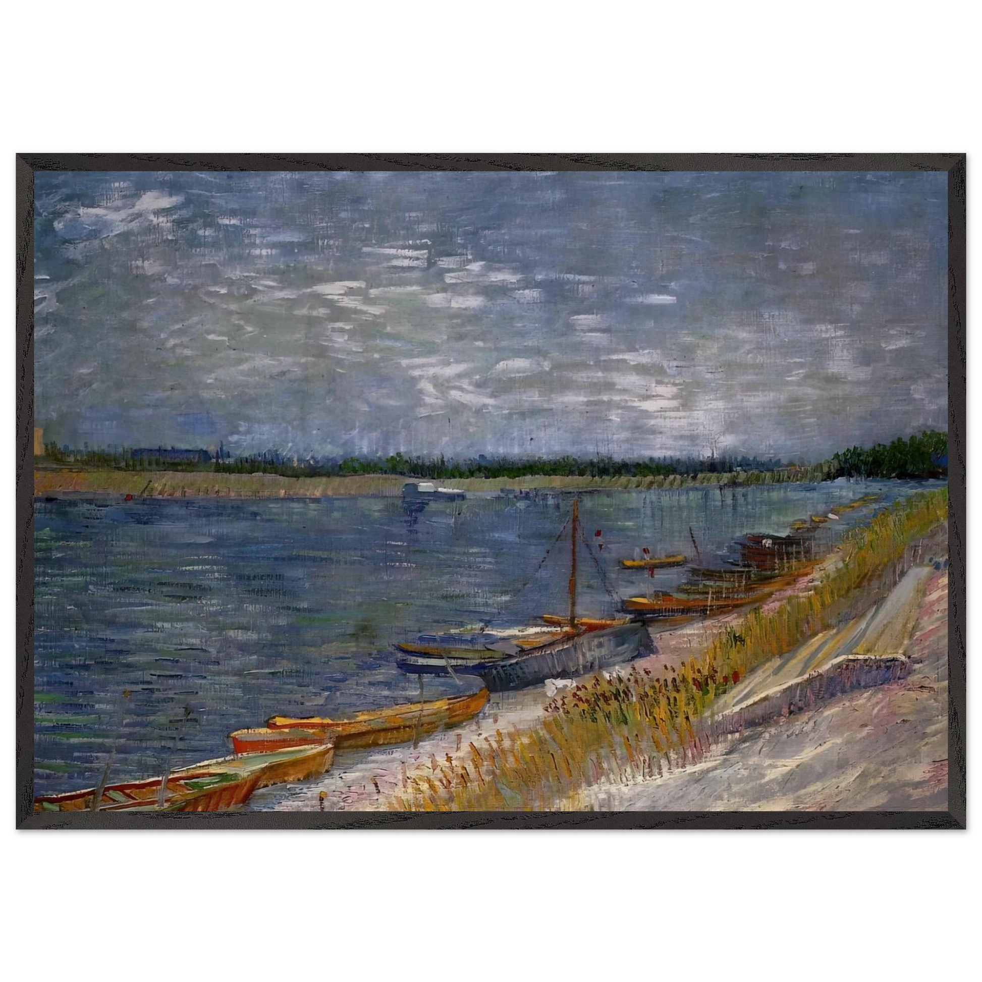Moored Boats - Vincent van Gogh Framed Art Print – Black Wooden Frame - Default Title - -Framed Art Print