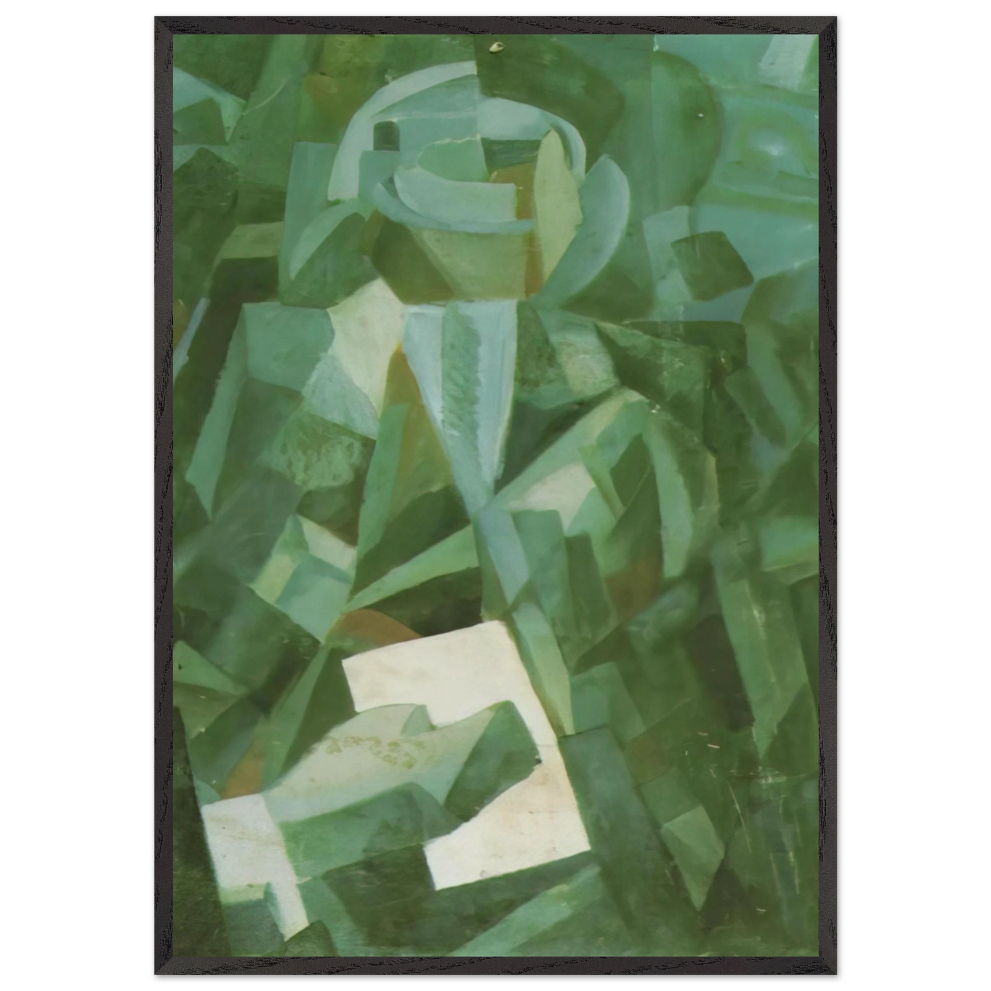 CUBIST COMPOSITION PORTRAIT OF A SEATED PERSON HOLDING A LETTER - Salvador Dali Framed Art Print – Black Wooden Frame - Default Title - -Framed Art Print