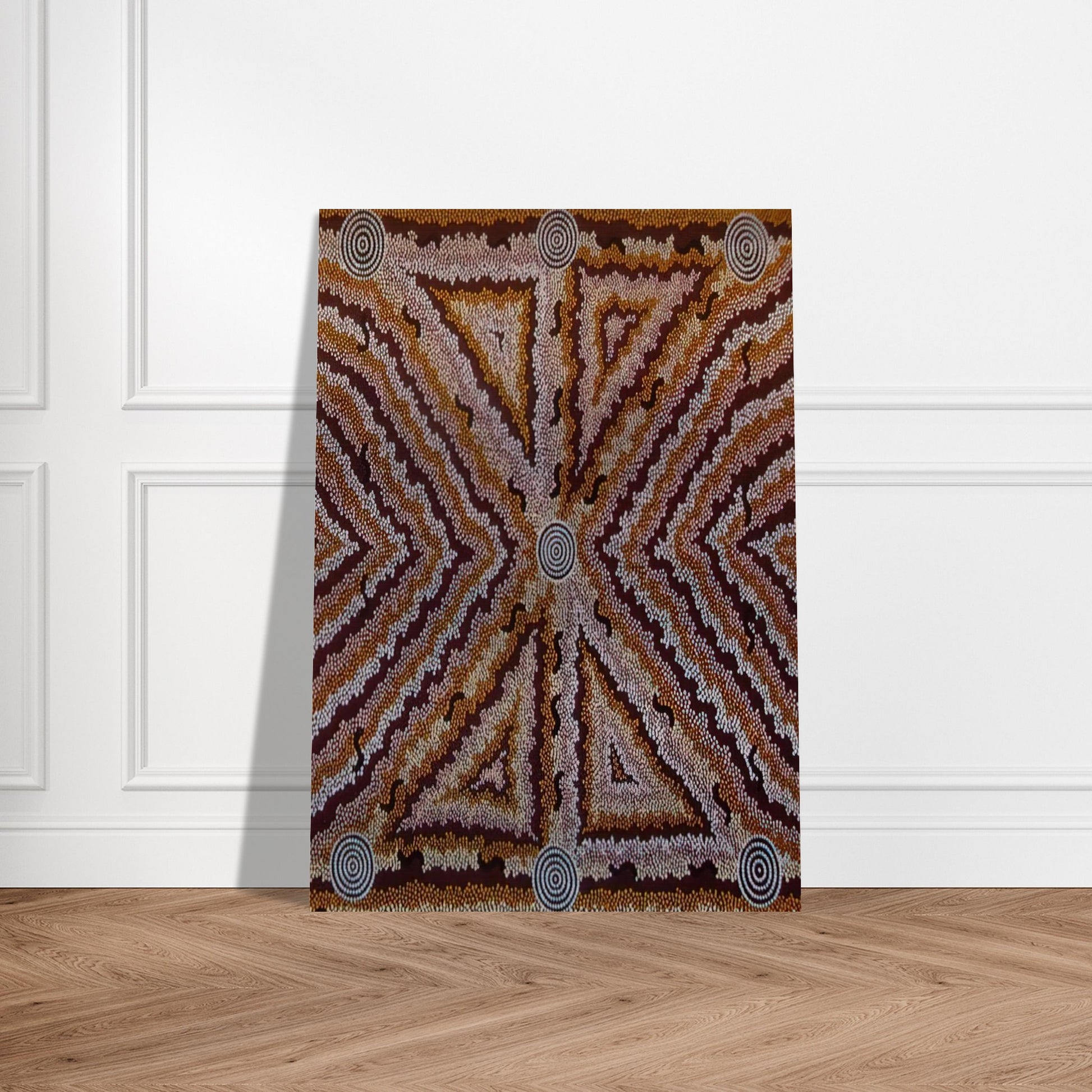 Witchetty Grub Dreaming - 1983 - Clifford Possum Tjapaltjarri Brushed Aluminum Print - 70x100 cm / 28x40 inches | Clifford Possum Tjapaltjarri Aluminum Print | Clifford Possum Tjapaltjarri Prints