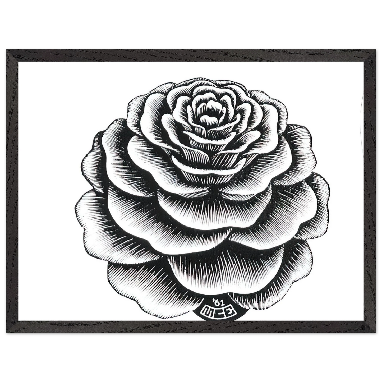 MC Escher - FLOWER 1 Wall Art - 30x40 cm / 12x16 inches - Premium Wooden Framed Poster With Fine Art Paper - Black frame
